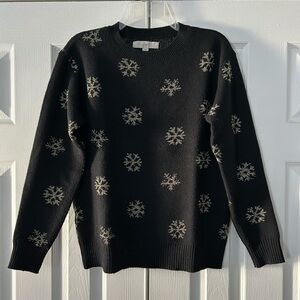 LOFT Black Sweater with Gold Snowflakes